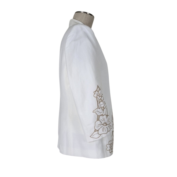 Kasper 3 Piece Pant Suit Size 10 White Khaki Embrodered Blazer Linen Blend New - Picture 3 of 14